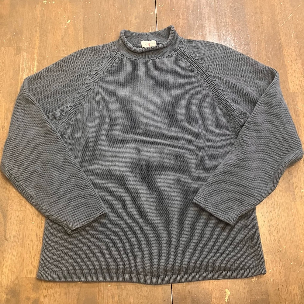 Vintage J Crew Sweater Mens Medium Blue‎ Roll Neck Cotton Knit Fisherman Oarsman